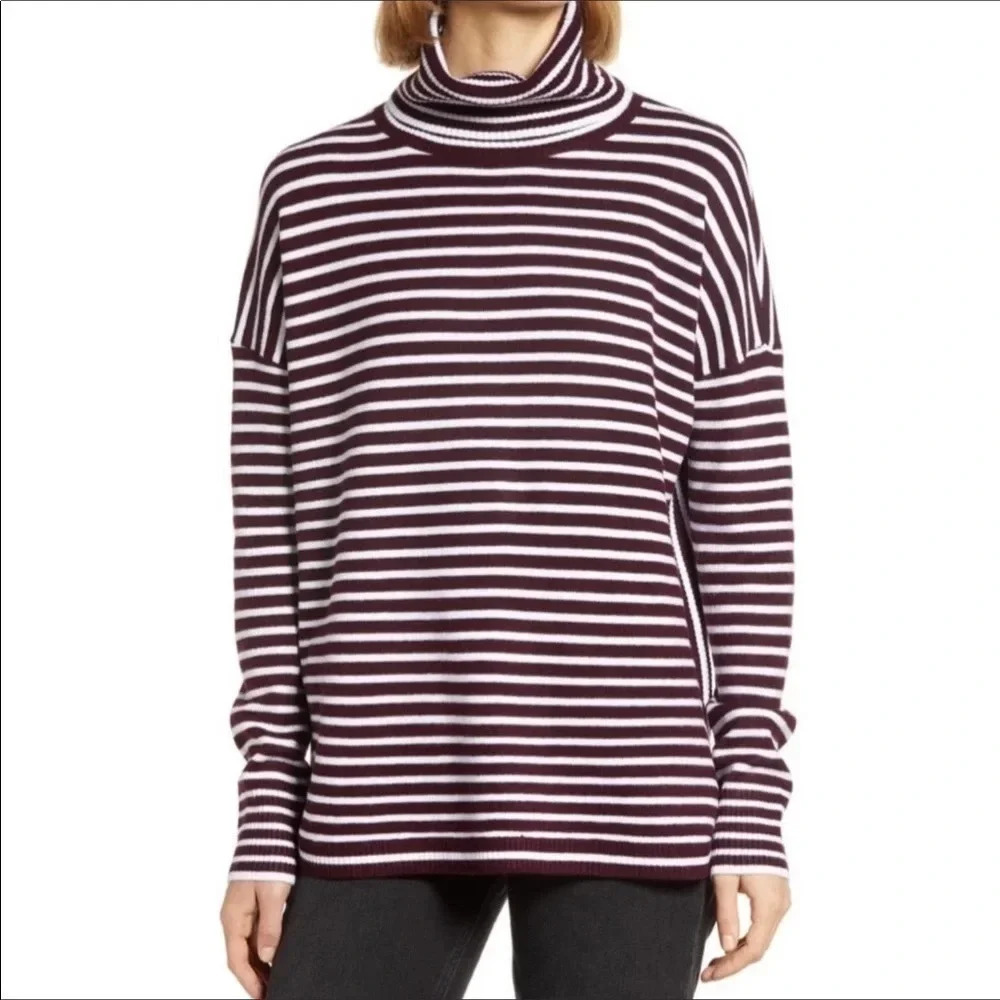 French Connection Babysoft Stripe Cowlneck Sweater Winter Cowl Fall Pullover